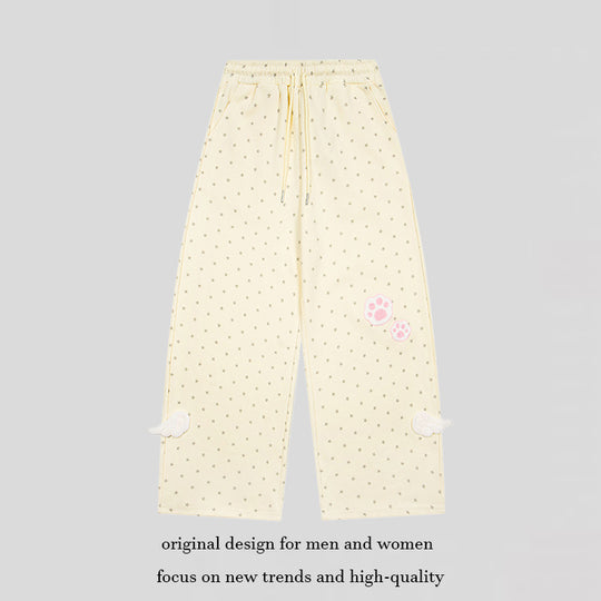 Damen Weite Lounge-Hose mit elastischem Bund, Sternenallover und Pfoten-Applikation Nord Taschen