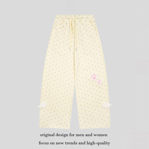 Damen Weite Lounge-Hose mit elastischem Bund, Sternenallover und Pfoten-Applikation Nord Taschen