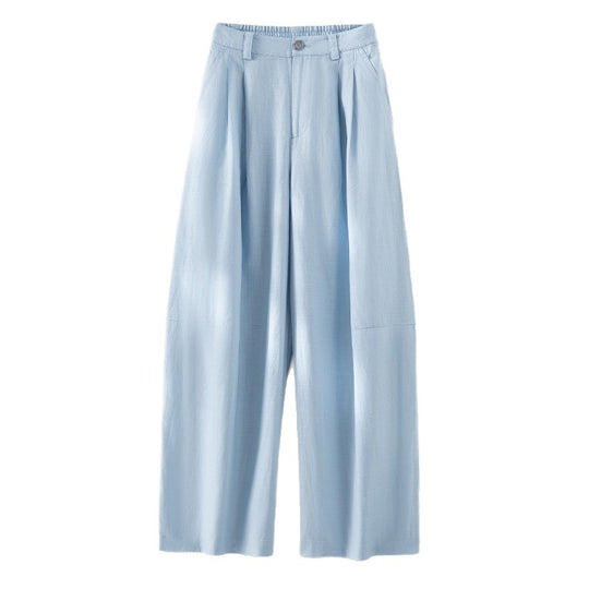 Damen Leichte High-Waist Palazzo-Hose mit vorderer Bundfalte, teilelastischem Bund und seitlichen Eingrifftaschen Nord Taschen
