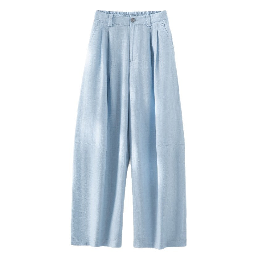 Damen weite Leinenoptik-Hose mit hoher Taille, Bügelfalte und elastischem Rückenteil Nord Taschen