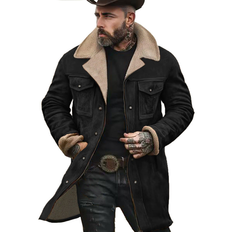 Herren Langer Sherpa-Mantel mit Kunstfellfutter und Wildlederoptik Nord Taschen