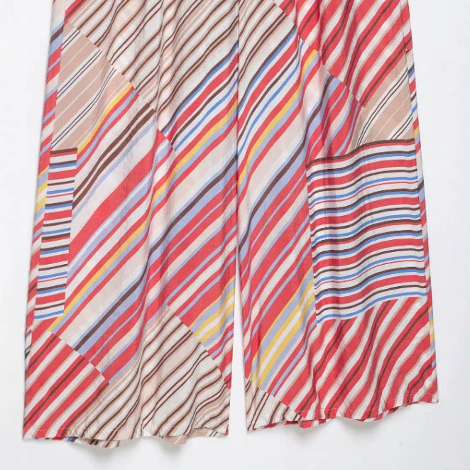 Damen Weite Palazzo‑Hose mit elastischem Bund, Tunnelzug und gestreiftem Patchwork‑Print Nord Taschen