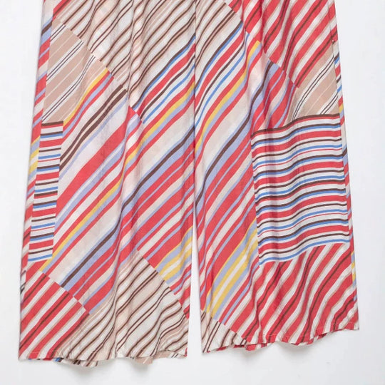 Damen Weite Palazzo‑Hose mit elastischem Bund, Tunnelzug und gestreiftem Patchwork‑Print Nord Taschen