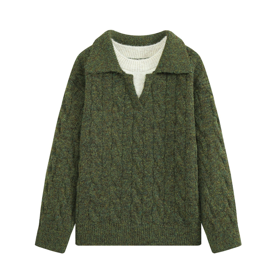 Damen Oversize Zopfstrickpullover mit weitem Umlegekragen und innerem Rippkragen Nord Taschen