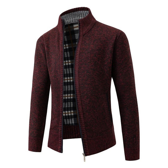 Herren Strukturiertes Zip-Strickjacke mit Karo‑Fleece‑Futter und Stehkragen Nord Taschen