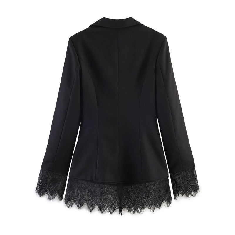 Damen taillierter Blazer mit Spitzenbesatz und ausgestelltem Saum Nord Taschen