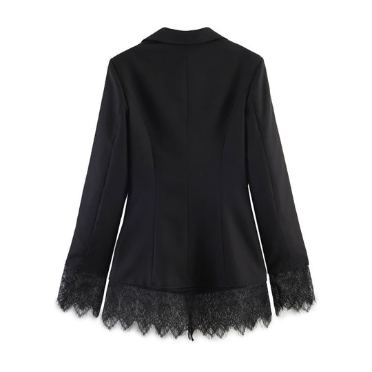 Damen taillierter Blazer mit Spitzenbesatz und ausgestelltem Saum Nord Taschen
