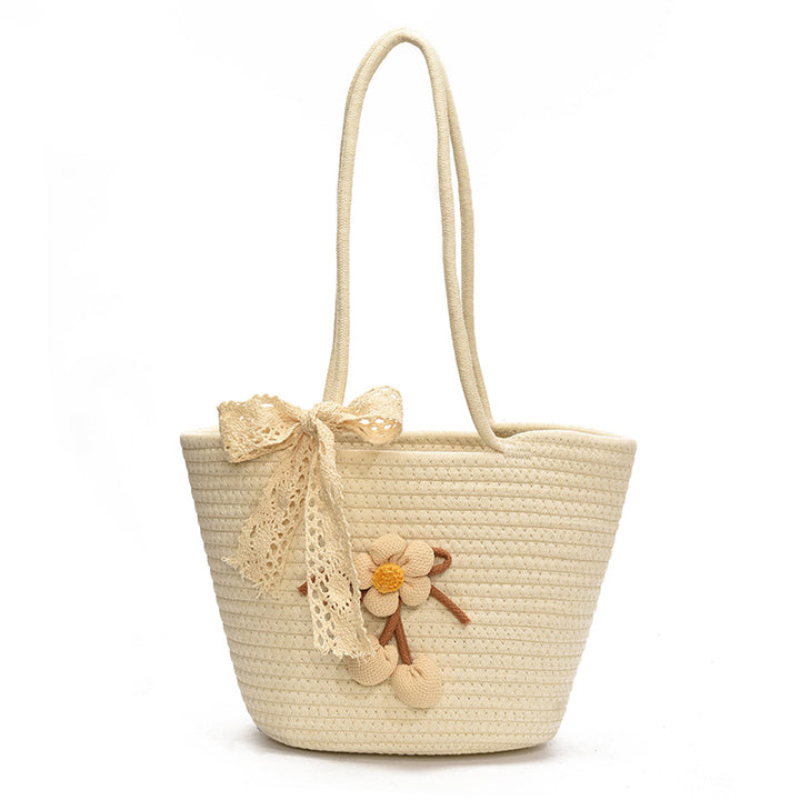 Damen Jute-Strandtasche mit dekorativen Blumen-Detail Nord Taschen