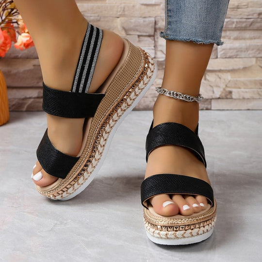 Damen Riemensandalen mit modischer Schmuckverzierung und Plateau-Rand