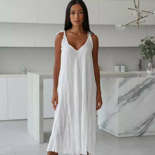 Damen Weiß Loose Idle Lange Slip Nachthemd Lässige Bequeme Oberbekleidung Hausbekleidung