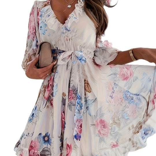 Damen Blumenkleid mit Rüschen Nord Taschen
