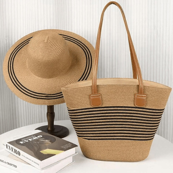 Damen Strandschultertasche mit gestreiftem Design und robusten Kunstledergriffen Nord Taschen