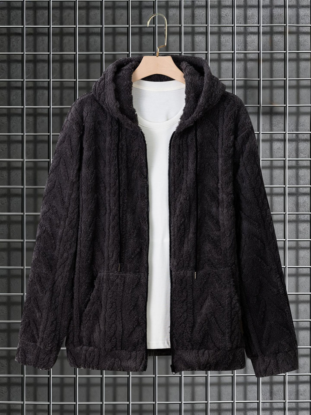 Herren kuschelige Kapuzenjacke aus Teddyfleece mit durchgehendem Reißverschluss und Kängurutaschen Nord Taschen