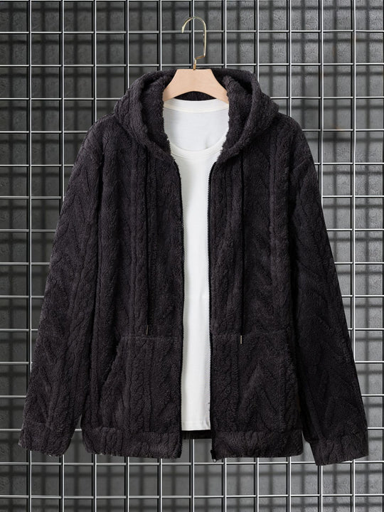 Herren kuschelige Kapuzenjacke aus Teddyfleece mit durchgehendem Reißverschluss und Kängurutaschen Nord Taschen
