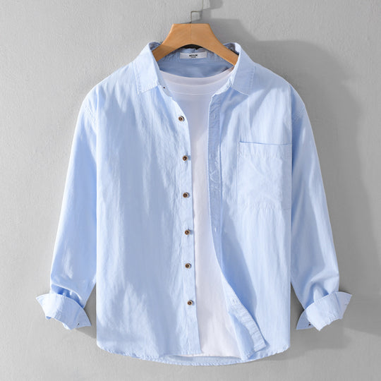 Herren Leichtes Baumwoll-Layering-Overshirt mit Kentkragen, Holzknöpfen und aufgesetzter Brusttasche Nord Taschen