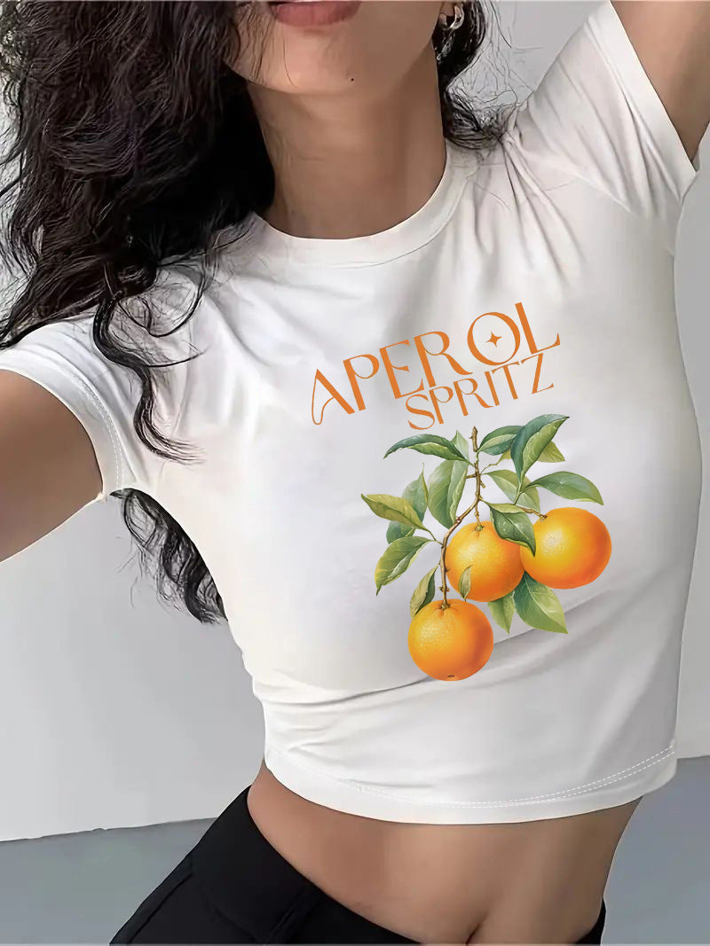 Damen Crop-T-Shirt mit kreativem Motiv und figurbetontem Schnitt Nord Taschen