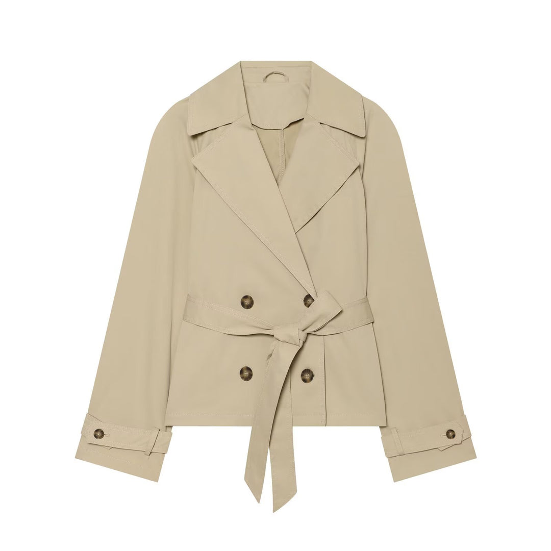 Damen Cropped Trenchjacke im Boxy‑Schnitt mit breitem Revers und Bindegürtel Nord Taschen