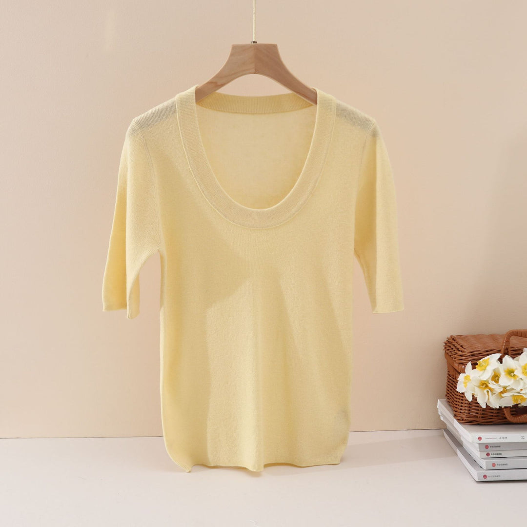 Damen Feines Feinstrick-Shirt mit tiefem Rundhals und dreiviertel Ärmeln Nord Taschen