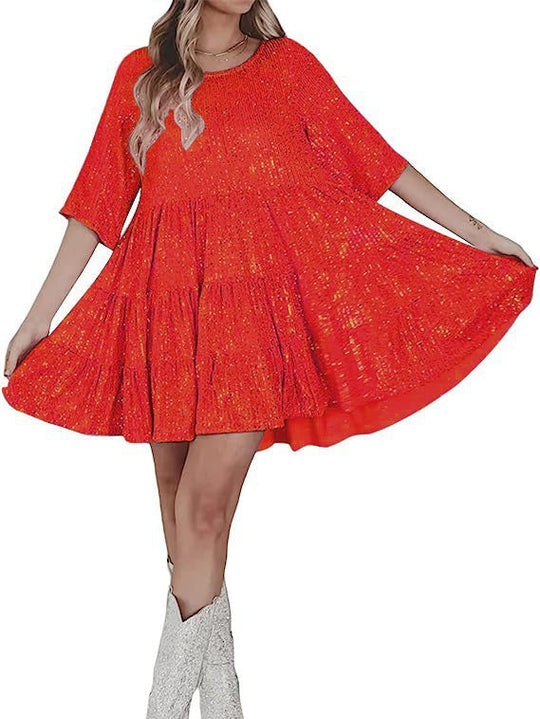Damen funkelndes Mini-Kleid mit Pailletten und weitem Schnitt