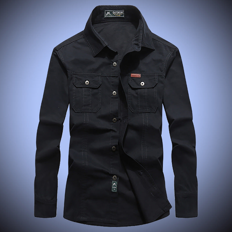 Herren robustes Canvas-Overshirt mit Brustpattentaschen, Hemdkragen und Utility-Details Nord Taschen