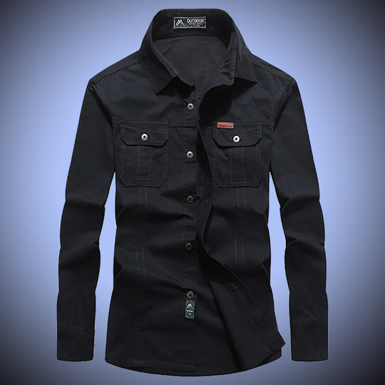 Herren robustes Canvas-Overshirt mit Brustpattentaschen, Hemdkragen und Utility-Details Nord Taschen
