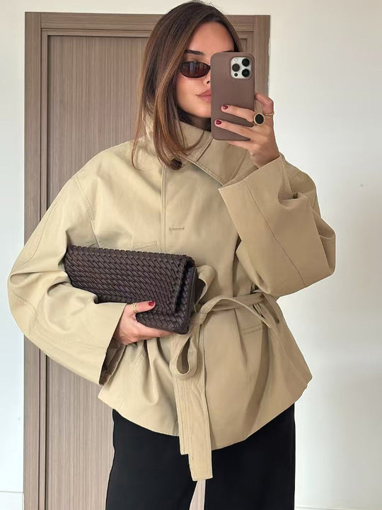 Damen Kurzjacke im Kimono-Stil mit Bindegürtel und überschnittenen Ärmeln Nord Taschen