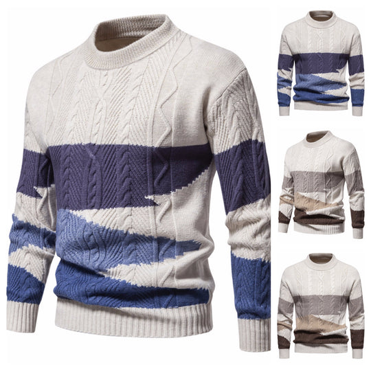 Herren Strukturiertes Colorblock Zopfstrick-Rollkragenpullover aus Baumwollmix Nord Taschen