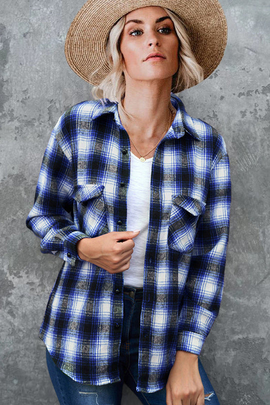 Damen Flanell Hemd im Vintage-Stil mit Karomuster und Brusttaschen