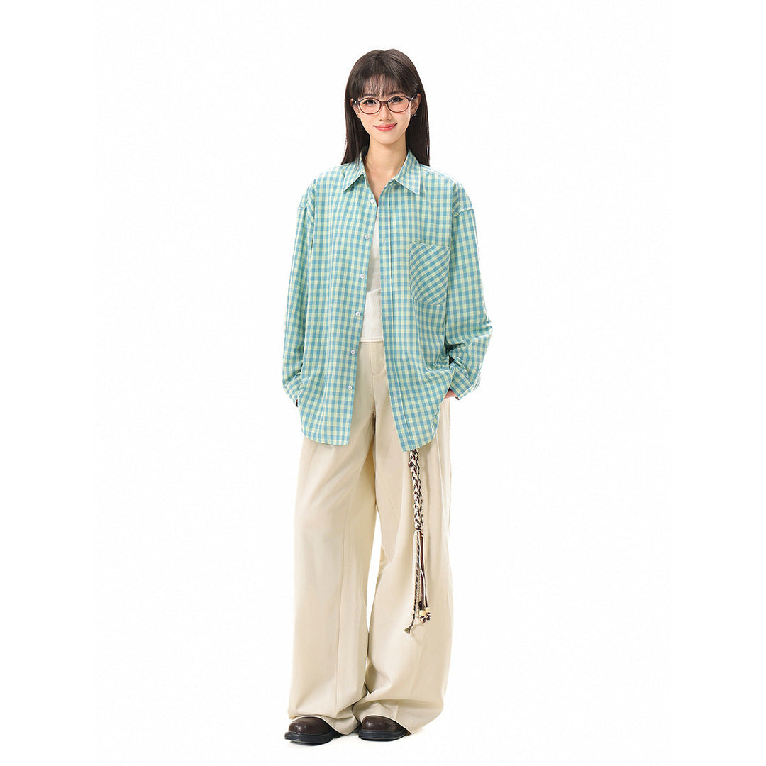 Damen Oversize‑Hemdbluse im Gingham‑Karo mit Brusttasche Nord Taschen
