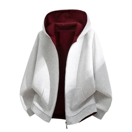 Unisex Oversize Zip-Hoodie mit zweifarbigem Innenfutter, Boxy-Schnitt & Zwei-Wege-Reißverschluss Nord Taschen
