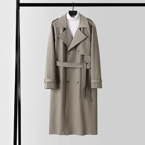 Damen Eleganter Maxi-Trenchcoat aus Wollmischung mit weitem Schalkragen und Bindegürtel Nord Taschen