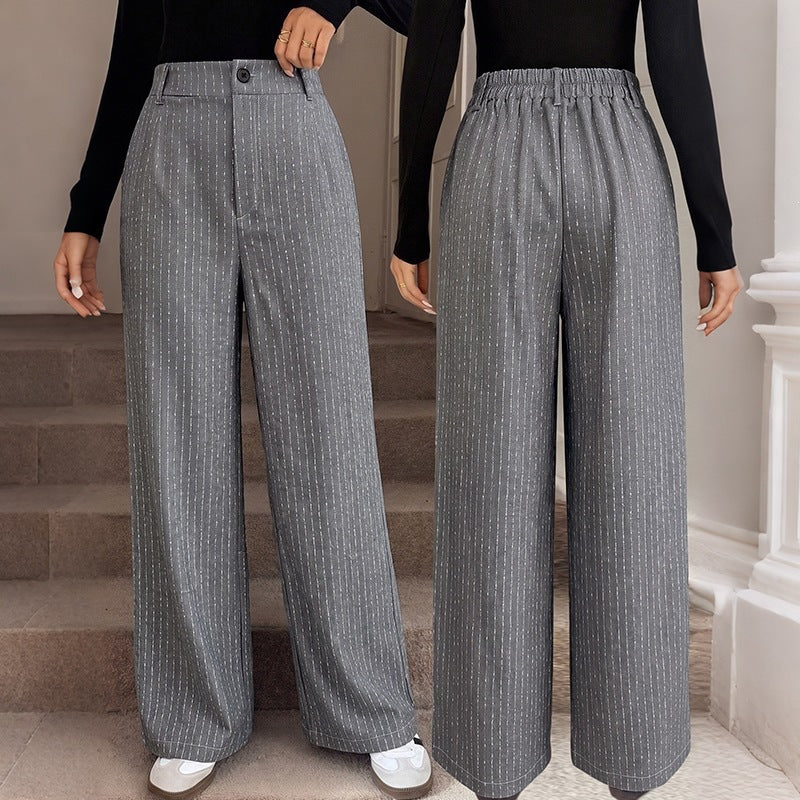 Damen Weite Nadelstreifen-Hose mit hoher Taille und weitem Bein Nord Taschen