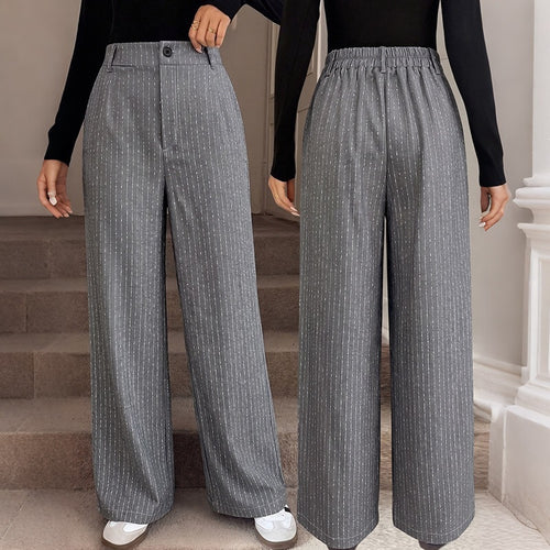Damen Weite Nadelstreifen-Hose mit hoher Taille und weitem Bein Nord Taschen