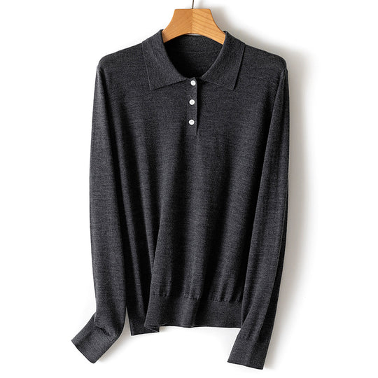Damen Feinstrick-Polopullover mit Knopfleiste, leichtem Fall und Rippbündchen Nord Taschen