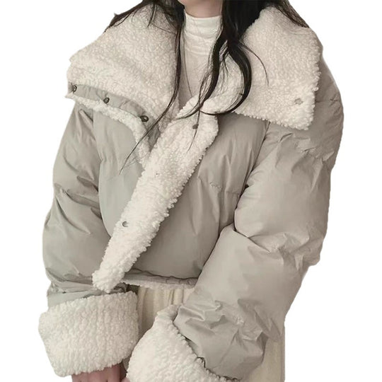Damen nan kurze gesteppte Pufferjacke mit Teddykragen, krempelbaren Ärmeln und Tunnelzugsaum Nord Taschen