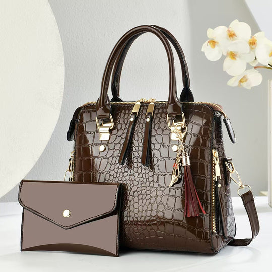 Damen hochwertige Handtasche mit edler Krokodilprägung und praktischer Clutch Nord Taschen