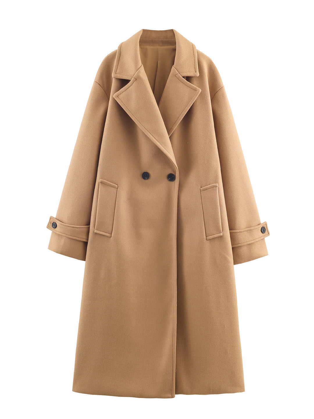 Damen Oversize Wollmix-Mantel mit Doppelreiher, breitem Revers und Ärmelriegel Nord Taschen
