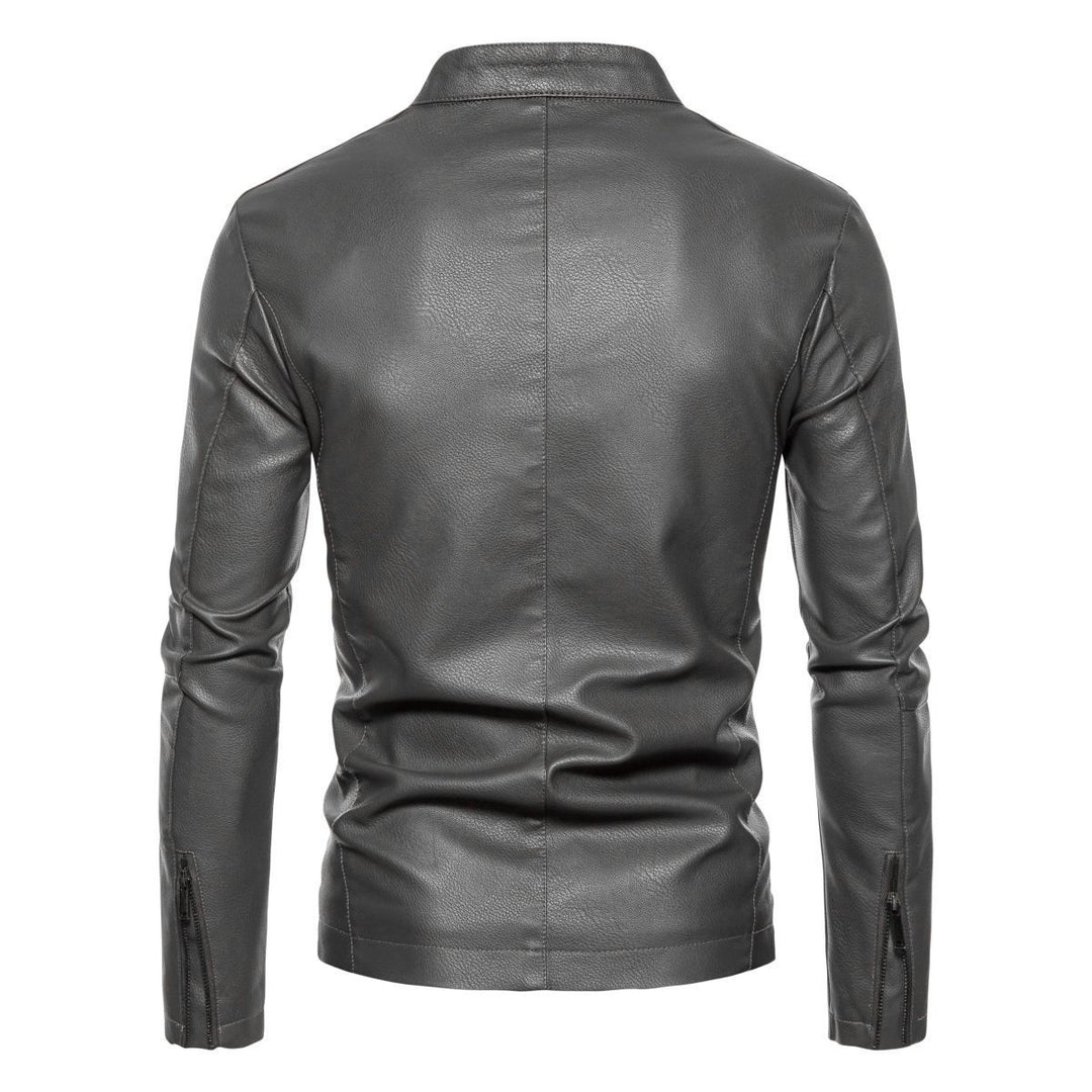 Herren Schmale Kunstleder-Bikerjacke mit Stehkragen, Innenfutter aus Kunstfell und Reißverschlusstaschen Nord Taschen