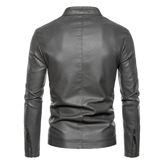 Herren Schmale Kunstleder-Bikerjacke mit Stehkragen, Innenfutter aus Kunstfell und Reißverschlusstaschen Nord Taschen