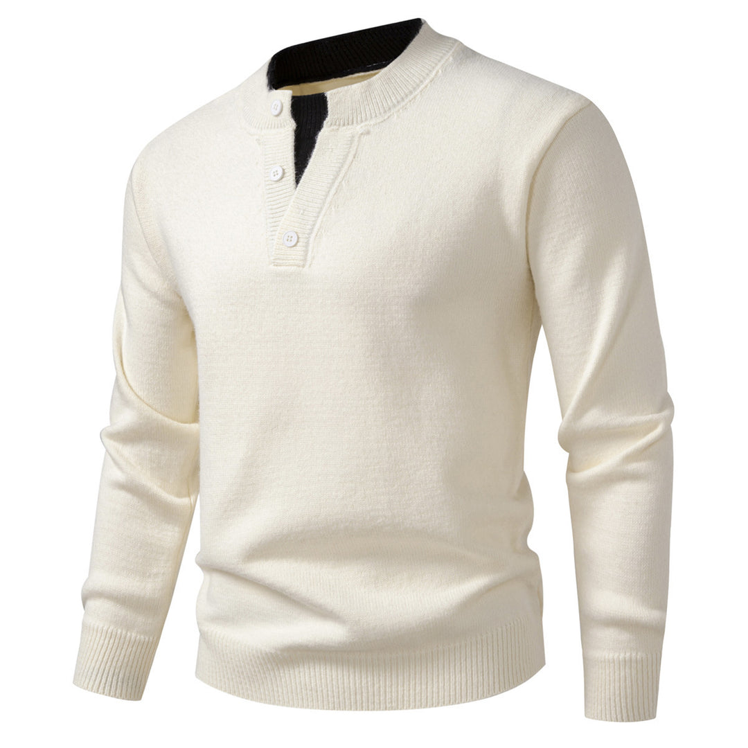 Herren Feinstrick-Henley-Pullover mit kurzer Knopfleiste und geripptem Stehkragen Nord Taschen