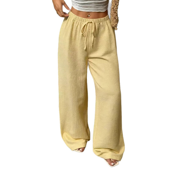 Damen Leichte Leinenhose mit weitem Bein und Kordelzug Nord Taschen