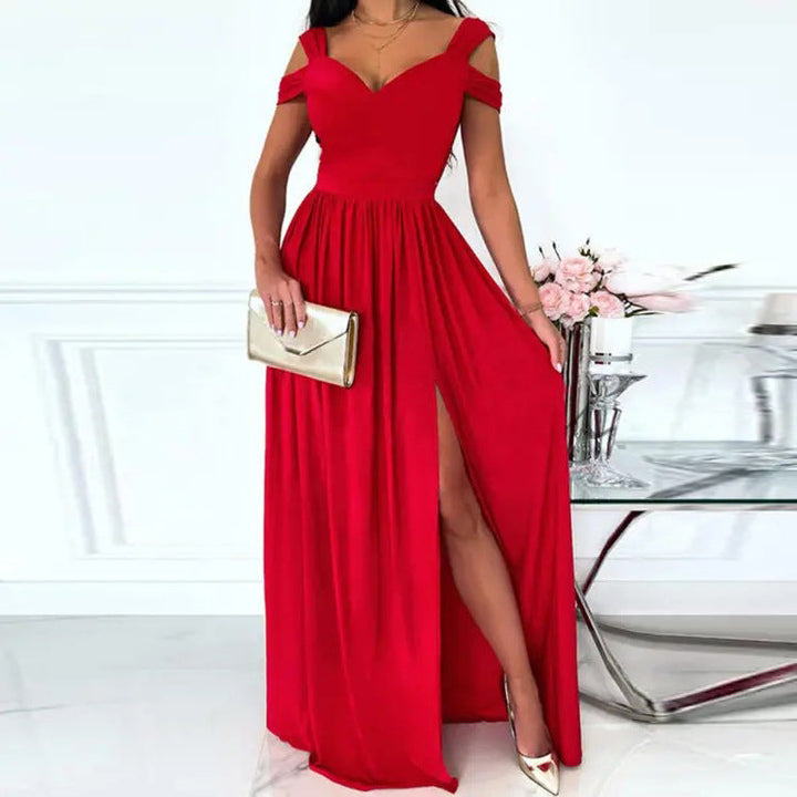 Damen Maxikleid mit elegantem Farbverlauf und schulterfreien Ärmeln