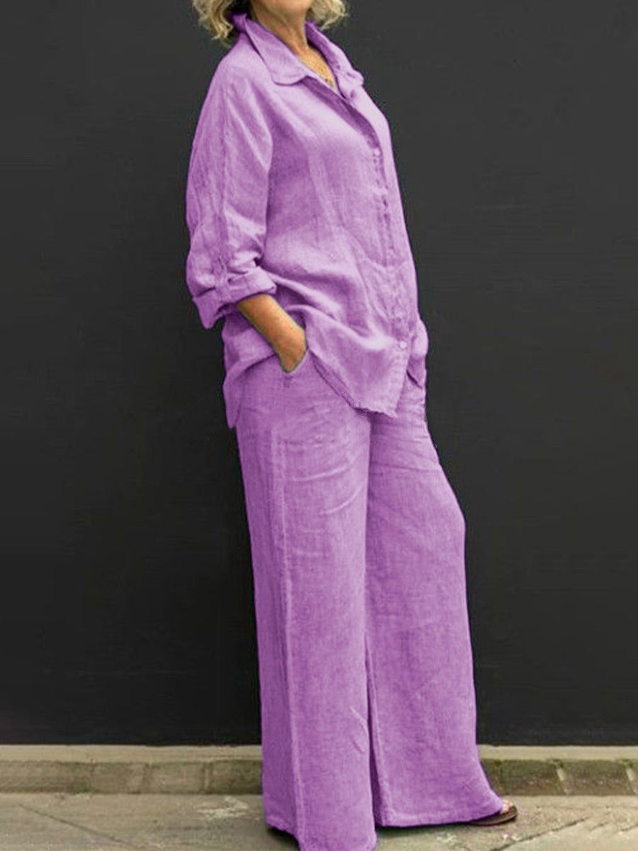 Damen Relaxed-Buttondown-Hemd und High-Waist-Palazzo im Leinenoptik Nord Taschen