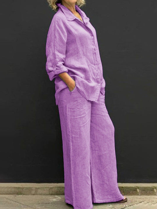 Damen Relaxed-Buttondown-Hemd und High-Waist-Palazzo im Leinenoptik Nord Taschen