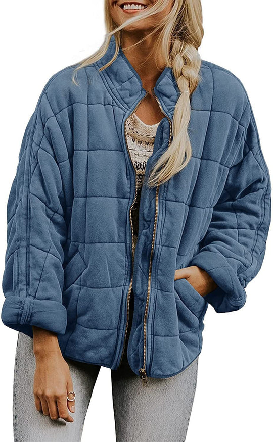 Damen Oversize Steppjacke mit Reißverschluss und Eingrifftaschen Nord Taschen