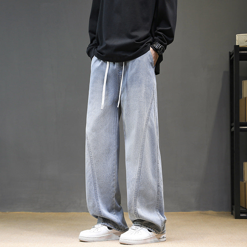 Herren Weite Denim‑Baggy‑Jeans mit Tunnelzugbund, tiefem Schritt und markanten Ziernähten Nord Taschen