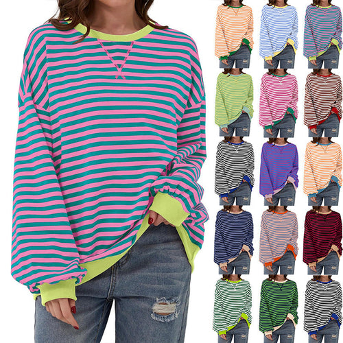Damen Lässiger Sweatshirt mit bunten Streifen und weitem Schnitt