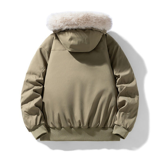 Herren Wattierte Winterjacke mit Kunstpelz-Kapuze, gestepptem kariertem Innenfutter und Bomberbündchen Nord Taschen