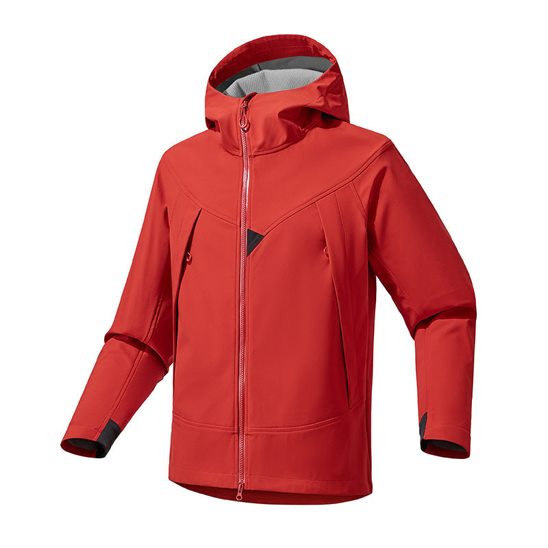 Herren Technische Softshell-Outdoorjacke mit Kapuze winddichtem Stretch und Zwei-Wege-Reißverschluss Nord Taschen
