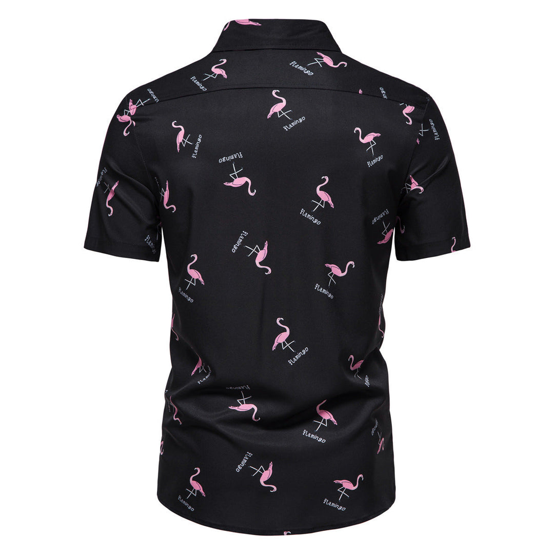 Herren Kurzarmhemd mit modernem Flamingo-Muster